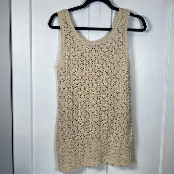 Eddie Bauer | Cream Knit Crochet Boho Sleeveless Top - Medium - 100% cotton - Picture 7 of 8